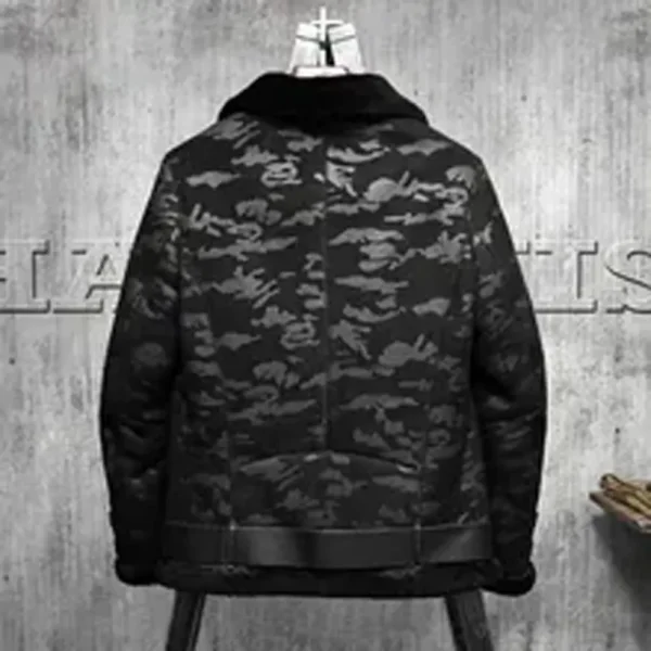 Black B3 Aviator Bomber Leather Jacket product image from back