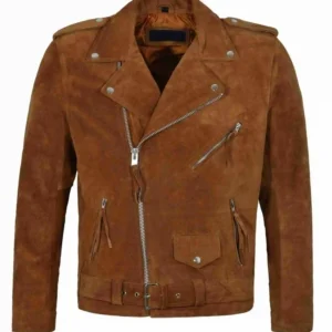 Men Brown Motorcycle Suede Leather Jacket