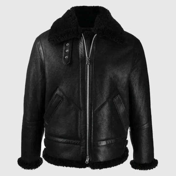 Men Black B3 Shearling Bomber Leather Jacket product image from front