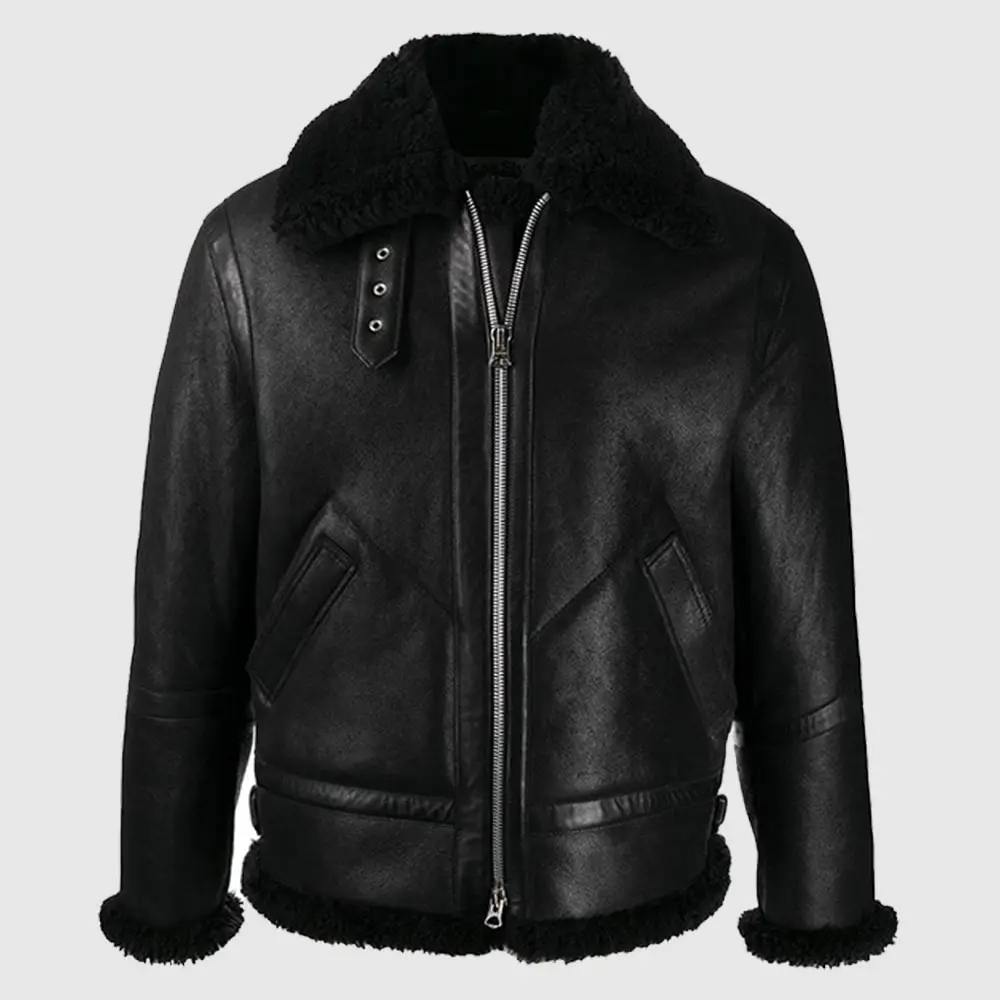 Men Black B3 Shearling Bomber Leather Jacket | Urban Leather Jackets