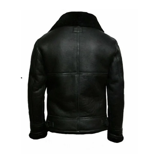 Men Black Biker Shearling Leather Jacket product image from back