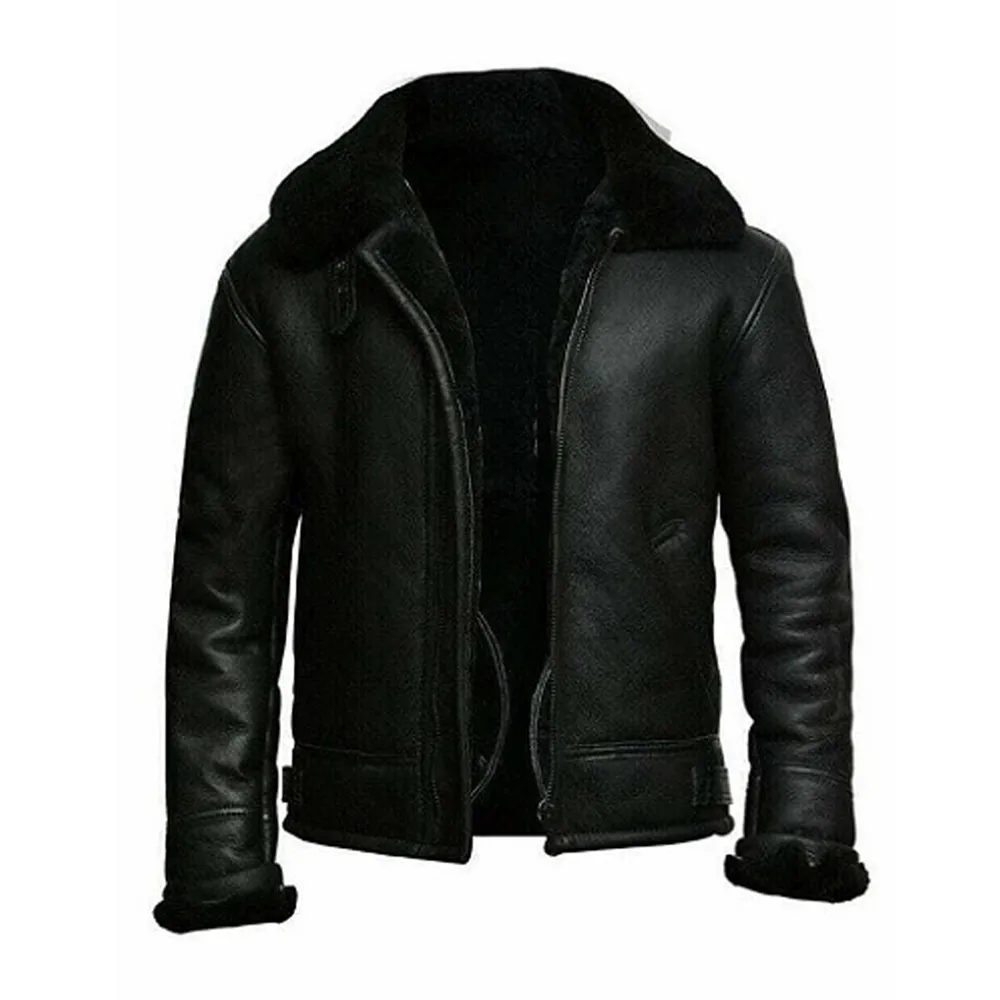 Men Black Biker Shearling Leather Jacket | Urban Leather Jackets