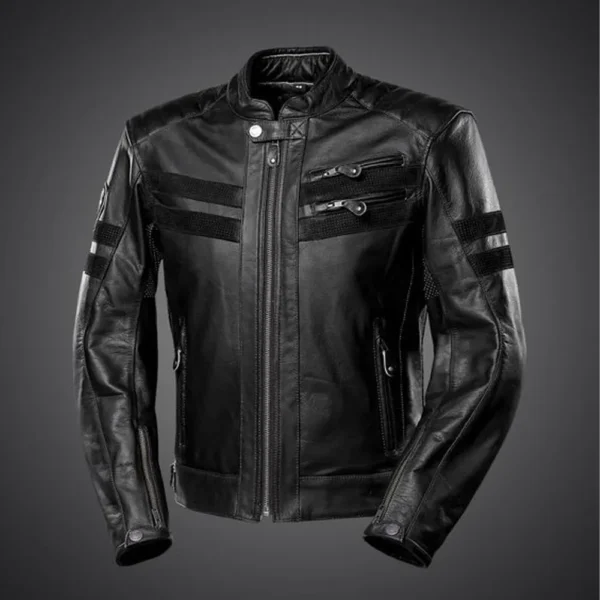 Men Black Biker Vintage Leather Jacket product image from front
