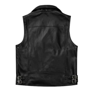Men’s Black Biker Zipper Leather Vest