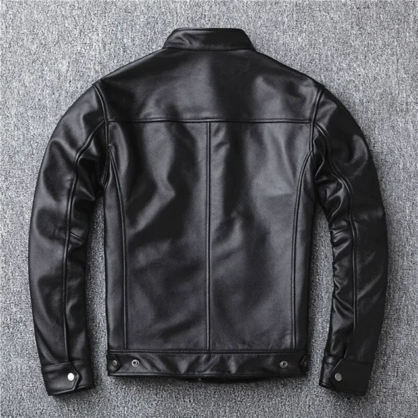 Men Black Cowhide Motorcycle Leather Jacket product image from back