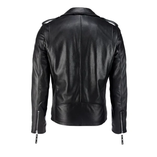 Men Black Double Rider Vintage Moto Leather Jacket product image from back
