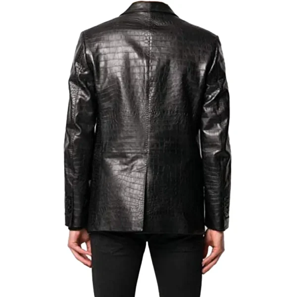 Men Black Lambskin Leather Blazer Jacket product image from back