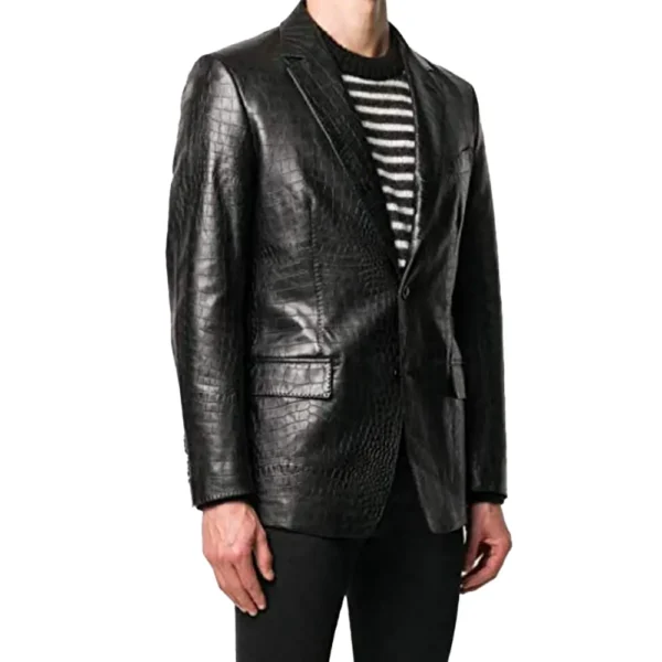 Men Black Lambskin Leather Blazer Jacket product image from front