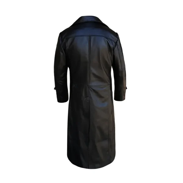 Men Black Leather Duster Trench Coat product image from back