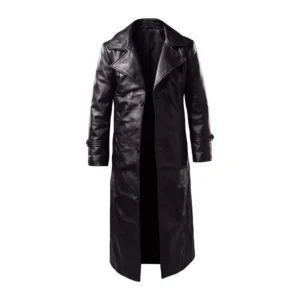 Men’s Black Leather Duster Trench Coat