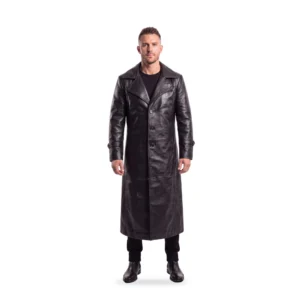 Men’s Black Leather Duster Trench Coat