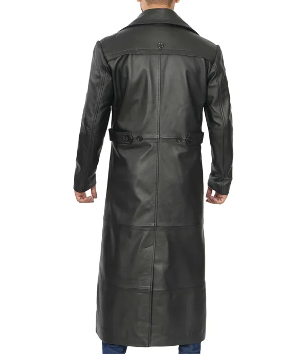 Men Black Leather Duster product image from back