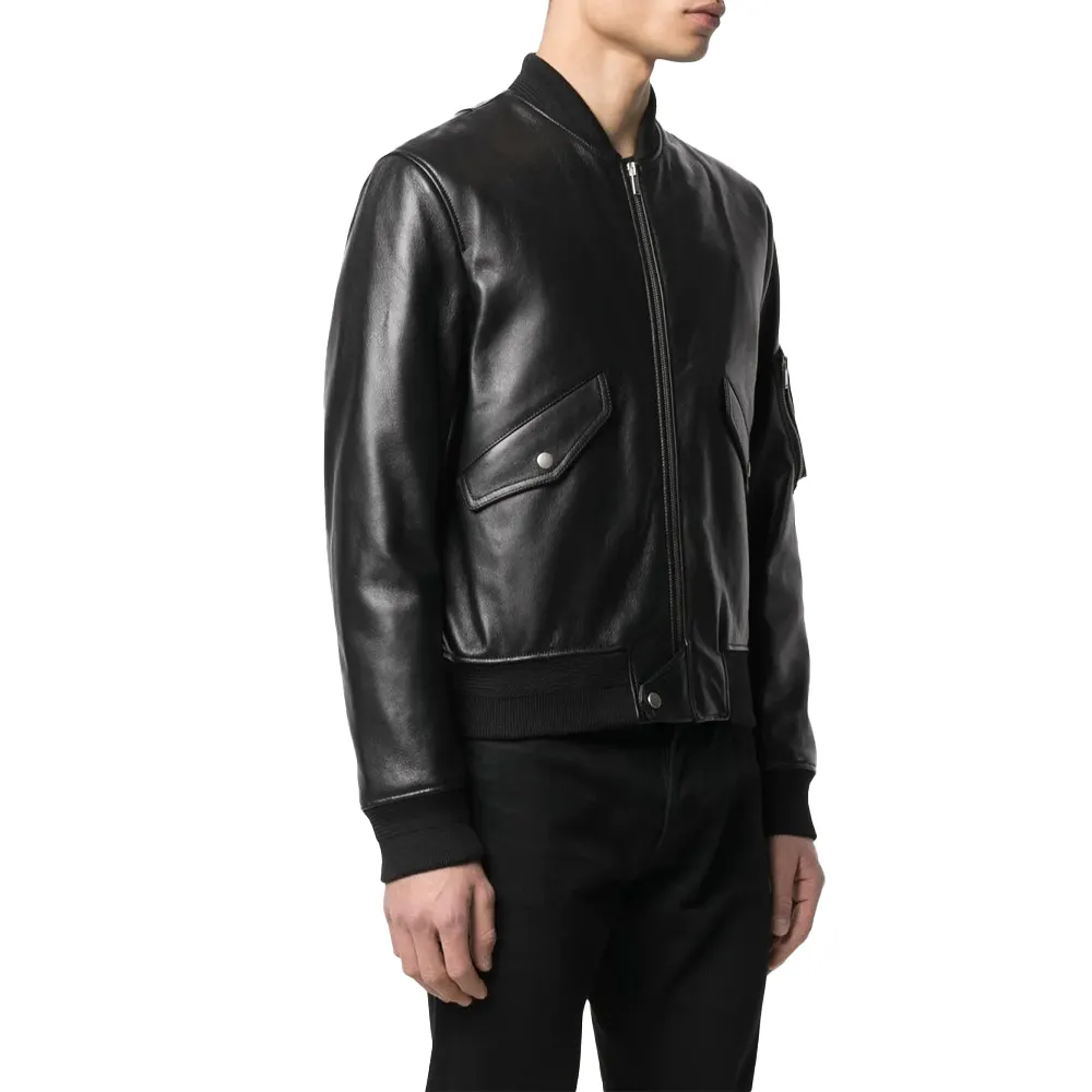 Men Black MA-1 Bomber Leather Jacket | Urban Leather Jackets