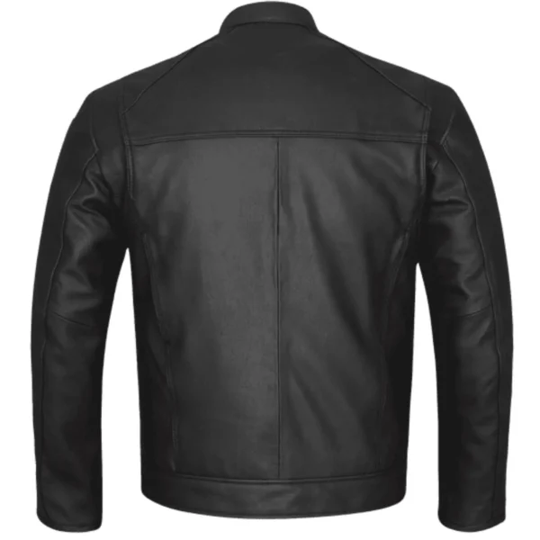Men Black Motorcycle Leather Jacket product image from back