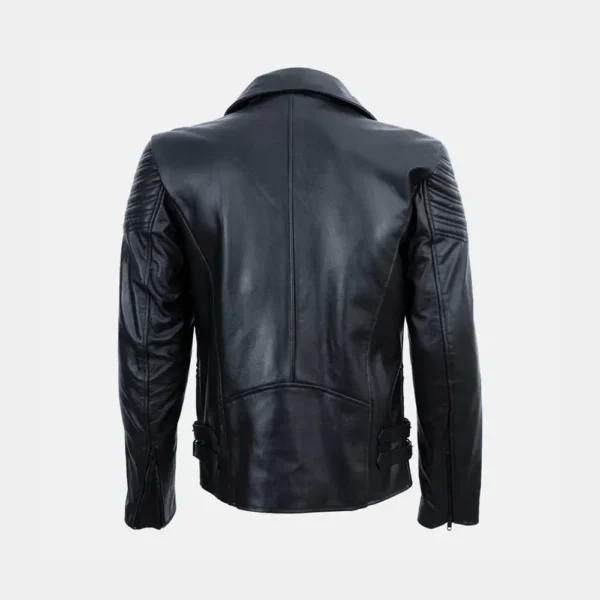 Men Black Naltar Double Rider Leather Jacket product image from back