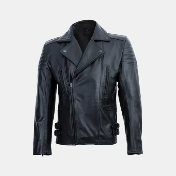 Men Black Naltar Double Rider Leather Jacket product image from front