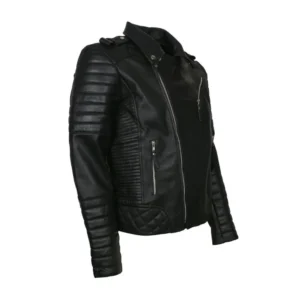 Men Black Padded Biker Cowhide Leather Jacket