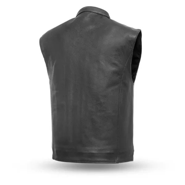 Men Black Pocket Zipper Leather Vest product image from back
