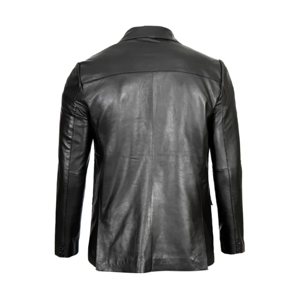 Men Black Two Button Leather Blazer Jacket product image from back