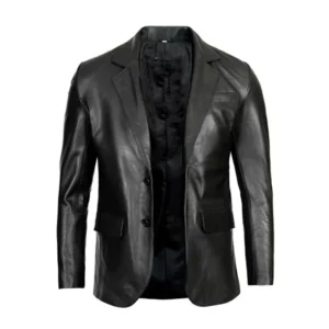 Men Black Two Button Leather Blazer Jacket
