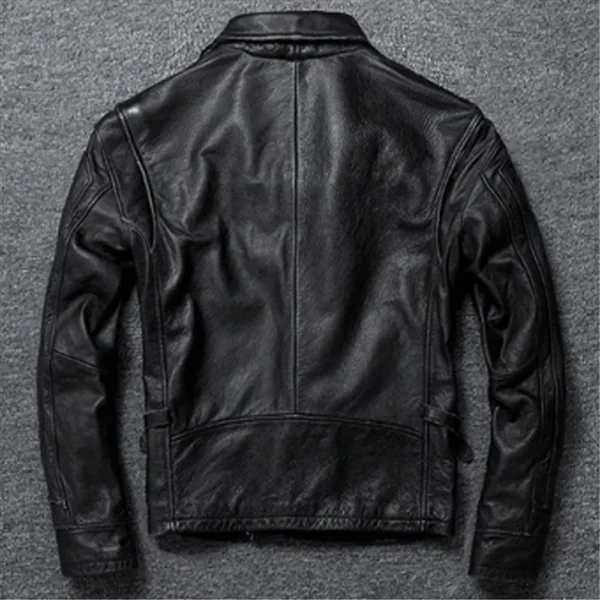 Men Black Vintage Cowhide Leather Jacket product image from back