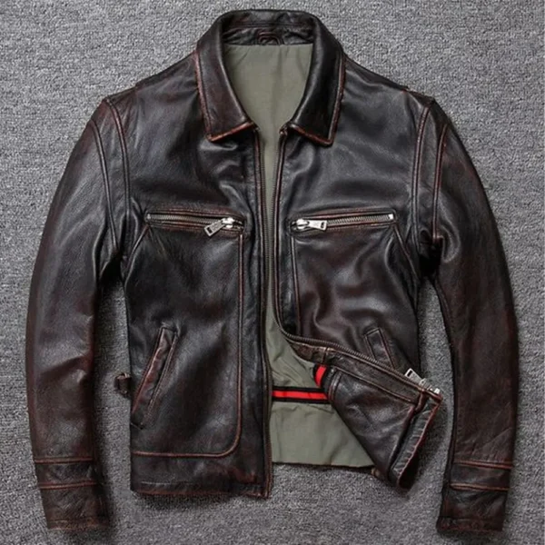 Men Black Vintage Cowhide Leather Jacket product image from front