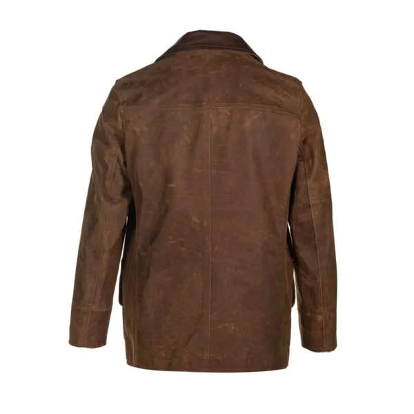 Men Brown Cowhide Barn Leather Coat product image from back
