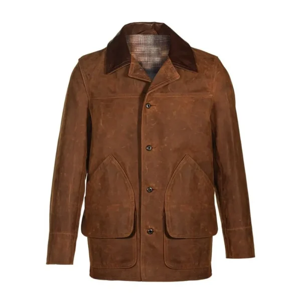 Men Brown Cowhide Barn Leather Coat product image from front