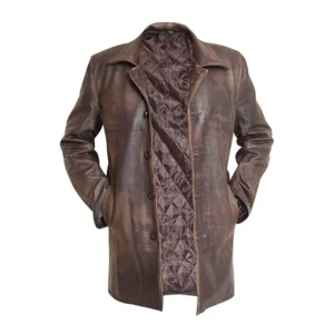 Men Brown Distressed Cowhide Leather Coat