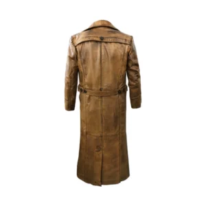 Men’s Brown Distressed Leather Duster Trench Coat