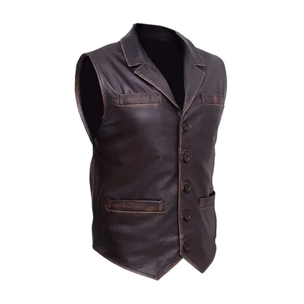 Men Brown Distressed Leather Vest product image from front