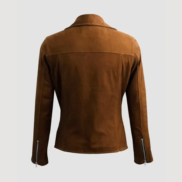 Men Brown Double Rider Suede Leather Jacket product image from back