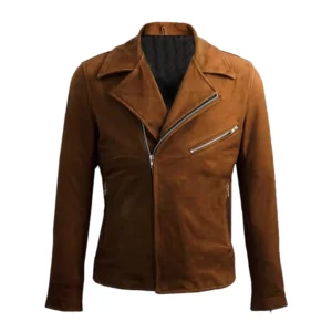 Men Brown Double Rider Suede Leather Jacket
