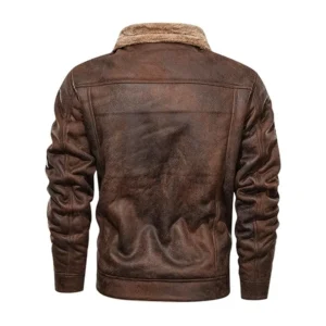 Men’s Brown Fur Collar Vintage Leather Jacket