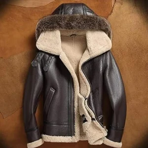 Men Brown Fur Shearling Sheepskin Leather Jacket