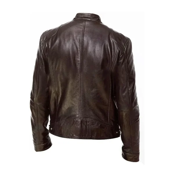 Men Brown Leather Bomber Jacket product image from back