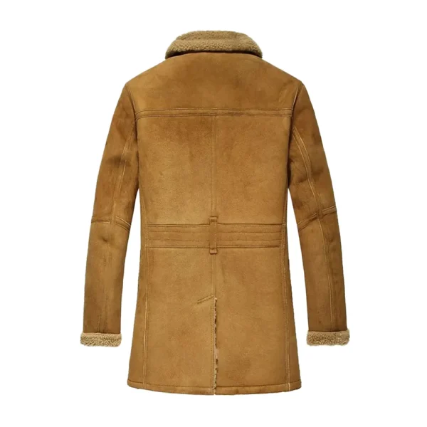 Men Brown Shearling Sheepskin Leather Pea Coat product image from back