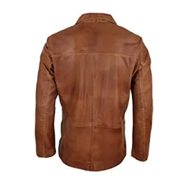 Men Brown Vintage Leather Jacket product image from back
