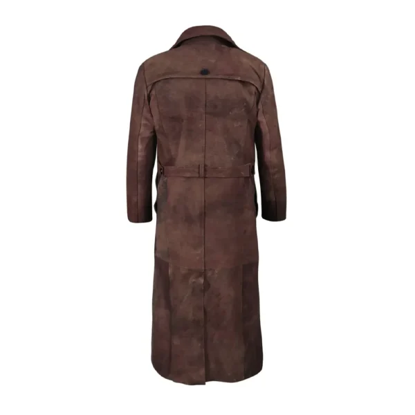 Men Dark Snuff Leather Duster Trench Coat product image from back