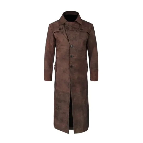 Men Dark Snuff Leather Duster Trench Coat product image from front