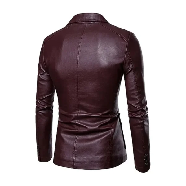 Men Maroon Winter Leather Blazer Jacket product image from back