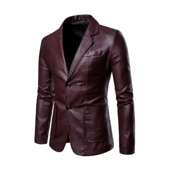 Men Maroon Winter Leather Blazer Jacket product image from front