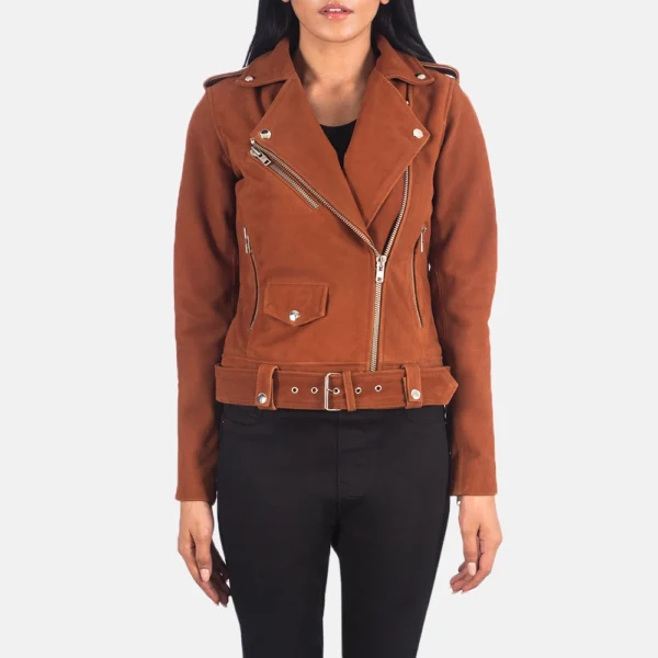 Women Biker Belted Suede Moto Jacket product image from front