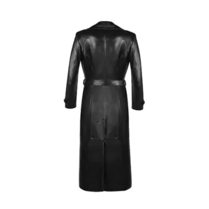 Women’s Black Belted Leather Long Coat