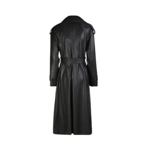 Women’s Black Double Breasted Belted Leather Coat