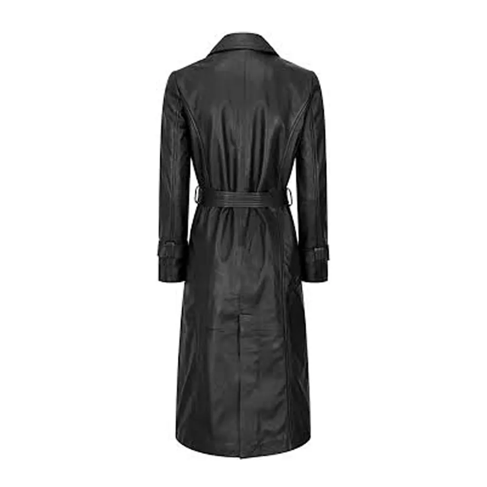 Women Black Double Breasted Leather Coat | Urban Leather Jackets