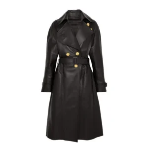 Women Black Double Breasted Leather Coat