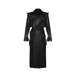 Women Black Eco-Leather Trench Coat