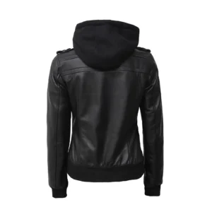 Women’s Black Hooded Leather Bomber Jacket