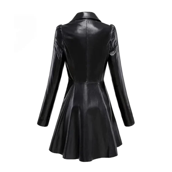 Women Black Leather Coat product image from back